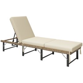 SUNVISTA Single Folding Rattan Sun Lounger, with Cushion - Grey