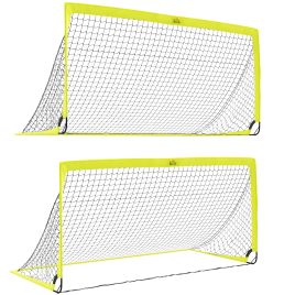 HERON Two Football Goal Nets, Foldable Outdoor Sport Training Equipment, for Teens, Adults, with Carrying Bag, Yellow