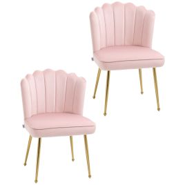 Shell Luxe Velvet Accent Chair, Modern Living Room Chair with Gold Metal Legs for Living Room, Bedroom, Home Office, Set of 2, Pink