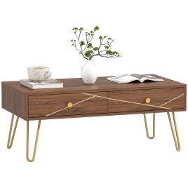 HERON Coffee Table with Storage, Living Room Table with Drawers, Rectangular Tea Table with Steel Base for Home, 100 x 50 x 41 cm, Brown