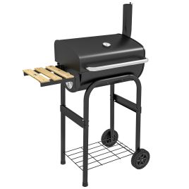 Outdoor Wheeled Charcoal Barbecue Grill Trolley with Shelves, Black