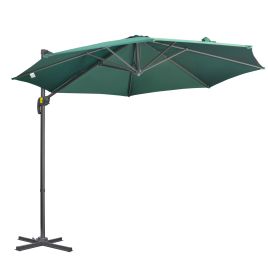 3 x 3M Cantilever Parasol with Cross Base, Garden Umbrella with 360° Rotation, Crank Handle and Tilt for Outdoor, Patio, Green
