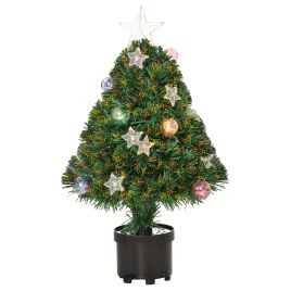 Debbie 2FT Pre-lit Artificial Christmas Tree Tabletop Multicoloured Fibre Optic Xmas Decoration w LED Lights Pot Table Desk - Green