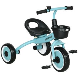Kids Trike with Adjustable Seat Basket Bell - Ages 2-5 - Blue