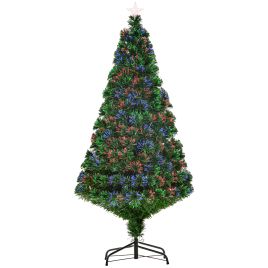 Debbie 5FT Green Fiber Optic Xmas Tree Pre-Lit Fibre Optic Artificial Christmas Tree Multi-Colour