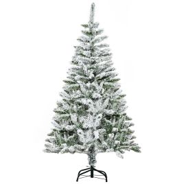 Debbie 5 Foot Snow Flocked Artificial Christmas Tree Xmas Pine Tree with 358 Realistic Branches Auto Open and Steel Base Green