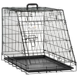 Metal Collapsible Car Dog Cage Crate Transport Folding Box Carrier Handle Removable Tray 77 x 47 x 55cm