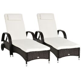 SUNVISTA Rattan Sun Lounger Recliners Set of 2 with Cushions - Brown