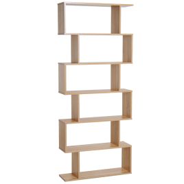 Wooden Wood S Shape Storage Display 6 Shelves Room Divider Unit Chest Bookshelf Bookcase Cupboard Cabinet Home Office Furniture (Oak)