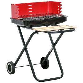 Charcoal Grill Foldable Charcoal BBQ W/ Wheels-Red & Black