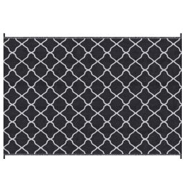 Reversible Outdoor Rug, Plastic Straw Mat w/ Carry Bag Ground Stakes for Garden RV Picnic Beach Camping 182x274cm Black