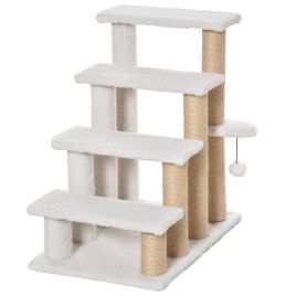 Shelley 4-step Pet Stair with Scratching Posts for Indoor Cats - White