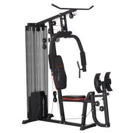Weightlifting Machine - SPORTO Multi Gym with 45kg Weight Stack Black 160cm