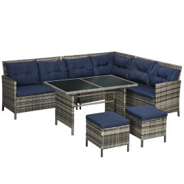 8-Seater Patio wicker Sofa Set Rattan Chair Furniture w/ Glass & Cushioned