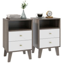 Scott Industrial-Scandinavian Bedside Table with Drawers and Shelf