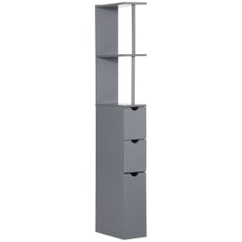 Tall Bathroom Cabinet, Freestanding Bathroom Storage Cabinet with 2-Tier Shelf and Drawers, Narrow Cupboard Storage Unit, Grey