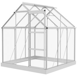 6 x 6ft Walk-In Greenhouse, Polycarbonate Greenhouse with Sliding Door, Window, Aluminium Frame, Foundation, Silver