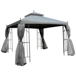 3(M)x3M Garden Gazebo Double Top Outdoor Canopy Patio Event Party Wedding Tent Backyard Sun Shade with Mesh Curtain - Grey