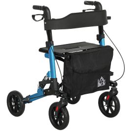 HERON Folding Rollator Walker with Seat, Backrest, Lightweight Walking Frame with Storage Bag, Dual Brakes, Adjustable Handle Height, Blue