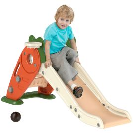 Kinsey 3 in 1 Foldable Carrot Theme Toddler Slide with Basketball Hoop Climber - Orange