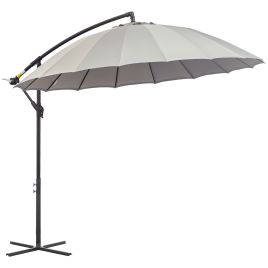 3M Cantilever Garden Hanging Banana Sun Umbrella with Crank Handle, 18 Sturdy Ribs and Cross Base, Grey