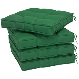 SUNVISTA Set of 4 Garden Seat Cushion with Ties, 42 x 42cm Replacement Dining Chair Seat Pad, Green