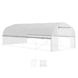 SUNVISTA 6 x 3 x 2m Walk-in Polytunnel Greenhouse, Zipped Roll Up Sidewalls, Mesh Door, 8 Mesh Windows, White