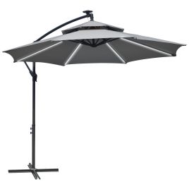 Jones 3m Cantilever Banana Parasol with LED Lights - Light Grey