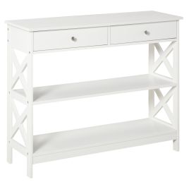 Console Table Side Desk w/ Shelves Drawers Open Top X Support Frame Living Room Hallway Home Office Furniture White