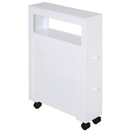 MDF Narrow Rolling Bathroom Side Cabinet White