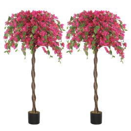 HERON Set of 2 Decorative Artificial Plants, Murraya Flowers in Pots, Fake Plants for Home Indoor Decor, 120cm, Purple and Red