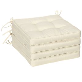 Garden Seat Cushion with Ties, 40 x 40cm Replacement Dining Chair Seat Pad, Cream White
