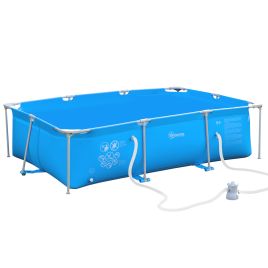 Steel Frame Pool with Filter Pump and Filter Cartridge Rust and Reinforced Sidewalls Resistant Above Ground Pool Blue 315 x 225 x 75cm by