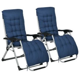 SUNVISTA 2 Piece Reclining Zero Gravity Sun Loungers with Cushions, Blue
