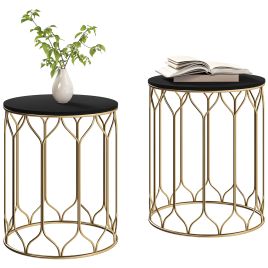 SUNVISTA Garden Side Table Set of 2, Nesting Tables with Ceramic Tile Top, Indoor Outdoor Small Garden Tables, Black