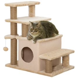 Pet Ramp - Adjustable Cat Steps with House and Toy Beige 60cm