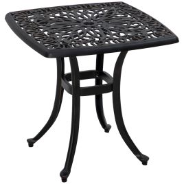SUNVISTA Cast Aluminium Bistro Table, Outdoor Square Side Table with Umbrella Hole, Garden Table for Balcony, Bronze Tone