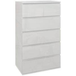 ROWAN White Chest of Drawers - Tallboy, Medium-sized, High Gloss Finish, 5 Drawers