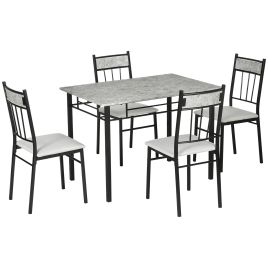 Scott 5-Piece Dining Set with Marble Effect Tabletop - Light Grey