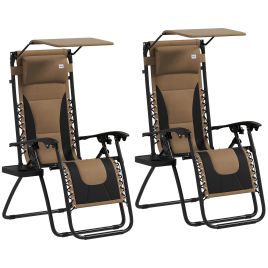 SUNVISTA Zero Gravity Lounger Chair Set of 2, Folding Reclining Patio Chair with Shade Cover, Cup Holder, Coffee