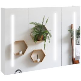 Kleankin Bathroom Wall Wardrobe with Light, Bathroom Storage Cupboard with USB Charge, Adjustable Shelf, 90L x 15H x 70Dcm, White