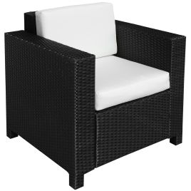 1 Seater Rattan Garden All-Weather Wicker Weave Single Sofa Armchair with Fire Resistant Cushion - Black