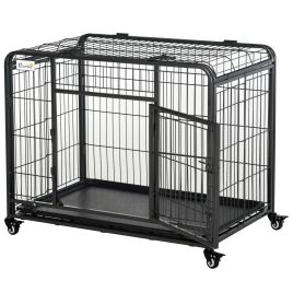 PAWSTER Metal Dog Cage Kennel Locking Door & Wheels Removable Tray Openable Top For Medium Pets 94 x 58 x 69.5 cm