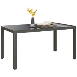 Garden Dining Table, Outdoor Dining Table for 6 with Tempered Glass Top and Aluminium Frame for Patio, Grey