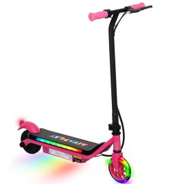AIVAGO Kids Electric Scooter Ages 6-14 with Dual Brakes, Light-Up Wheels, 12KM/H Speed, Pink