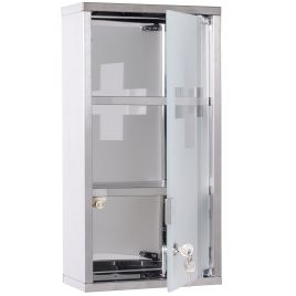 Stainless Steel wall mounted Medicine Cabinet with 2 Shelves + Security Glass Door Lockable 48 cm(H)