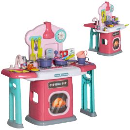Kinsey Toy Kitchen 45 Pieces Kids Kitchen with Rotating Side Tables - Pink