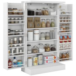 Freestanding Multi-Storage Kitchen Cupboard with Adjustable Shelves White