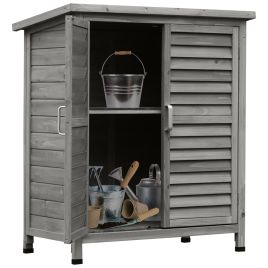 Garden Shed Wooden Garden Storage Shed 2 Door Unit Solid Fir Wood Garage Tool Organisation Cabinet, 87L x 46.5W x 96.5Hcm, Grey