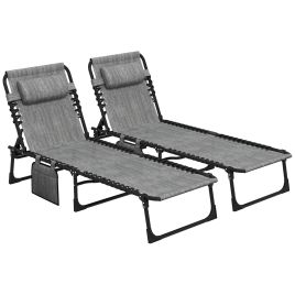 Jones 2-Pack Portable Sun Lounger Set with Side Pocket - Grey
